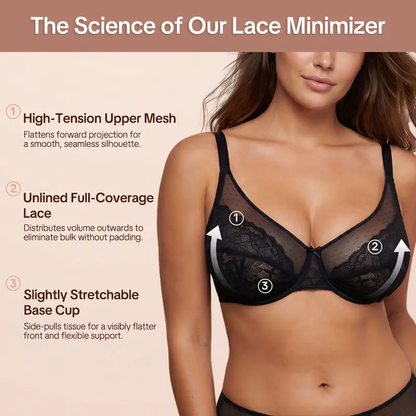 💞50K+ SOLD!👙HSIA Enchante Floral Lace Plus Size Underwire Unlined Unpadded Minimizer Full Coverage Bra Women's Wear Comfortable Breathable Mesh Cup