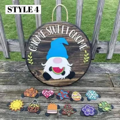 🍁Christmas Best Decorations🎄Interchangeable Wooden Gnome Welcome Sign🎈