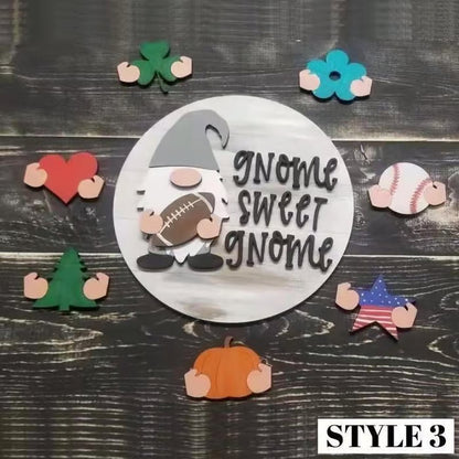 🍁Christmas Best Decorations🎄Interchangeable Wooden Gnome Welcome Sign🎈
