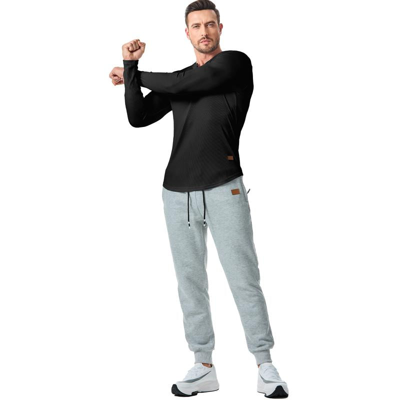 Men's Athletic Longline Ribbed Top🔥V-Neck Long Sleeve, Moisture-Wicking for Gym Sessions/Casual