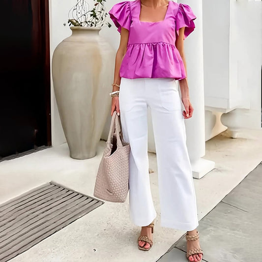 🔥2025 HOT SALE🔥Stretch Twill Cropped Wide Leg Pants | High Waist | Loose & Comfortable