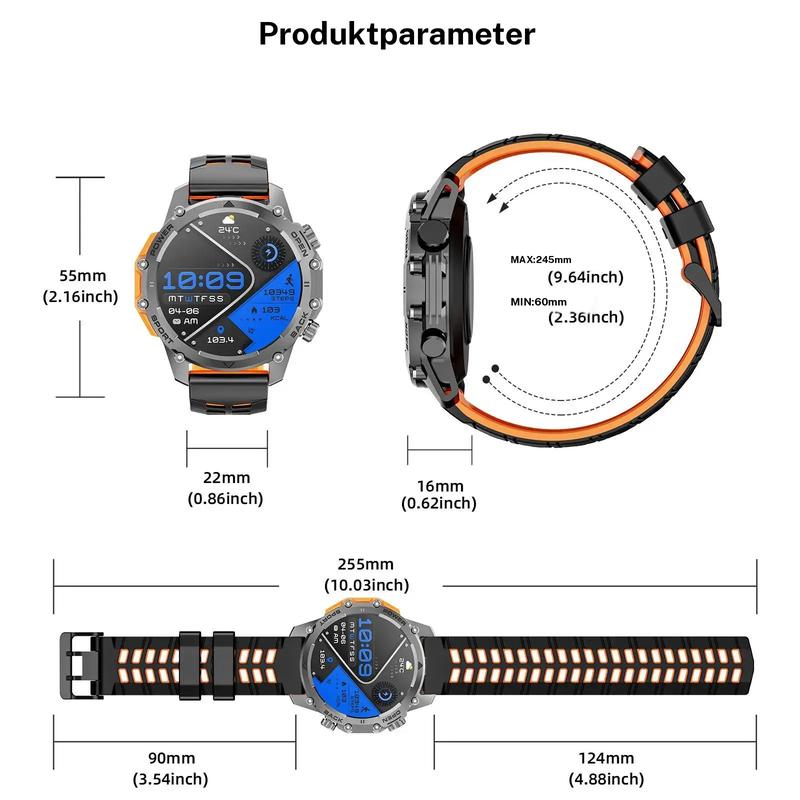 1.52" HD smartwatch for men – Phone calls and music control – Multiple sports modes – IP68 waterproof – Long battery life – Fitness watch for Android and iPhone