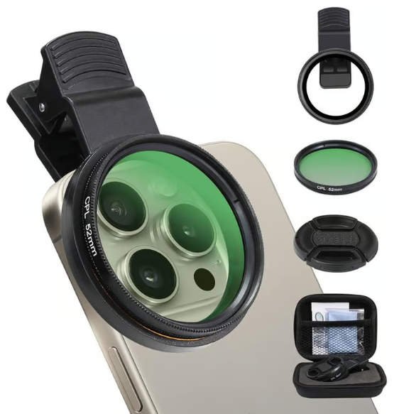 52mm Clip-0n CPL Phone CameraLens Filter Kit, Circular PolarizerPolarizing Filter Compatible with Mostcell phones