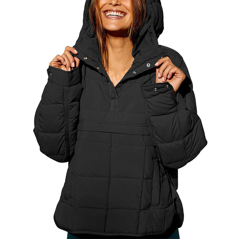 Women's Oversized Hooded Puffer Jacket Quilted Lightweight Winter Warm Pullover Padded Hoodies Coat