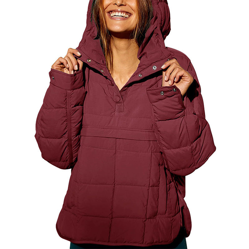 Women's Oversized Hooded Puffer Jacket Quilted Lightweight Winter Warm Pullover Padded Hoodies Coat