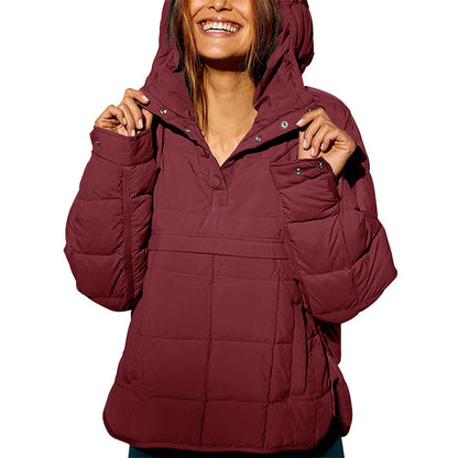 Women's Oversized Hooded Puffer Jacket Quilted Lightweight Winter Warm Pullover Padded Hoodies Coat