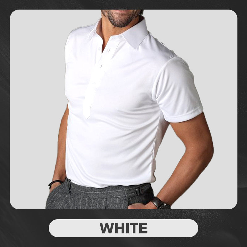 ✨New Arrival 50% Off✨Semi-Spread Collar Polo👕Dress-Shirt Polish, 4-Way Stretch Comfort, Wrinkle-Resistant, Blazer-Ready