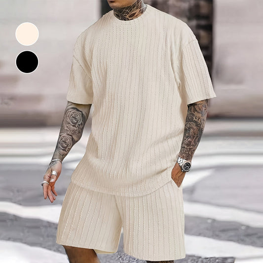 💕Men’s Summer 2-piece Set - Drop Shoulder T-shirt and Drawstring Shorts | Ultra-Breathable & Quick-Dry Fabric