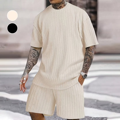 💕Men’s Summer 2-piece Set - Drop Shoulder T-shirt and Drawstring Shorts | Ultra-Breathable & Quick-Dry Fabric