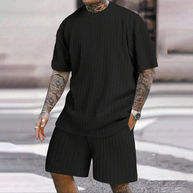 💕Men’s Summer 2-piece Set - Drop Shoulder T-shirt and Drawstring Shorts | Ultra-Breathable & Quick-Dry Fabric