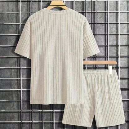 💕Men’s Summer 2-piece Set - Drop Shoulder T-shirt and Drawstring Shorts | Ultra-Breathable & Quick-Dry Fabric