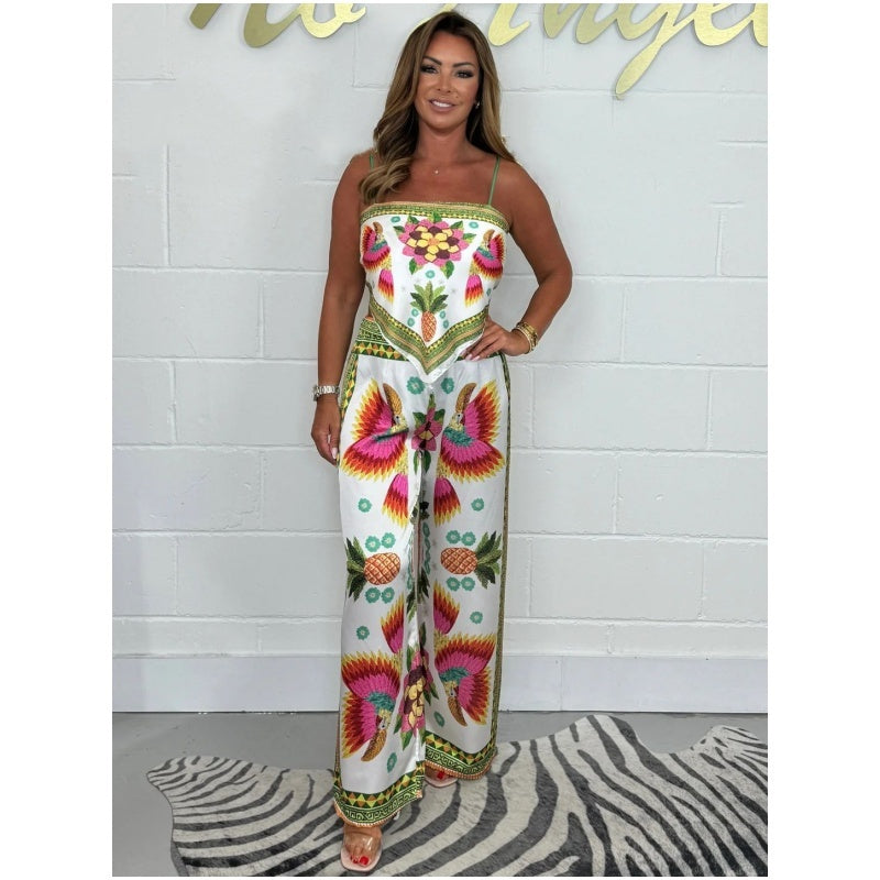 🔥New Arrival- 49% OFF💝Women's Exotic Spaghetti Strap Printed Top & Loose Pants 2-Piece Set