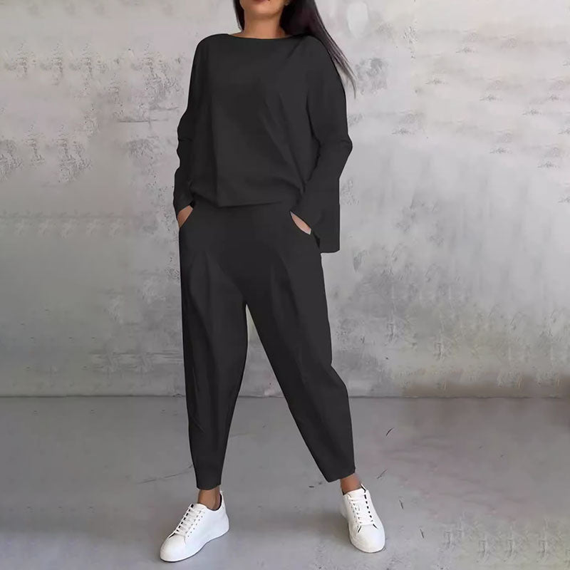 【DAY PERFECT】Round-Neck Long-Sleeved Top ＆ Pants 2-Piece Set | Wrinkle-Free & Breathable | 49% OFF Limited