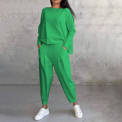 【DAY PERFECT】Round-Neck Long-Sleeved Top ＆ Pants 2-Piece Set | Wrinkle-Free & Breathable | 49% OFF Limited