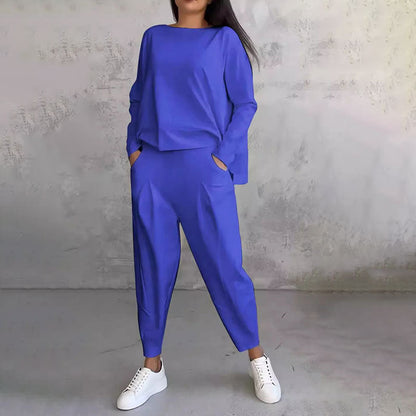 【DAY PERFECT】Round-Neck Long-Sleeved Top ＆ Pants 2-Piece Set | Wrinkle-Free & Breathable | 49% OFF Limited