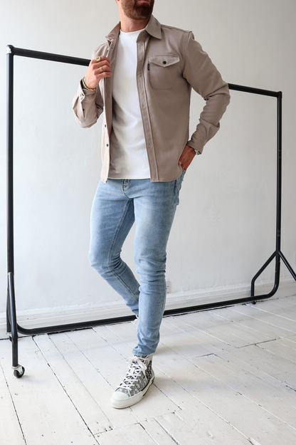 🍂New Autumn/Winter Men’s Brushed Casual Shirt (European & American Youth Cut) - Sanded Soft Finish, Shacket-Ready, Layering Essential