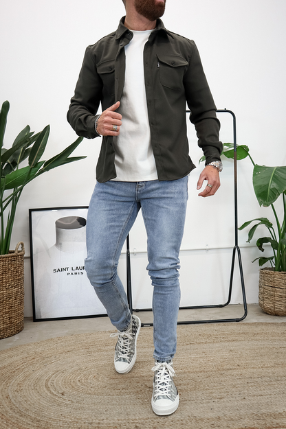 🍂New Autumn/Winter Men’s Brushed Casual Shirt (European & American Youth Cut) - Sanded Soft Finish, Shacket-Ready, Layering Essential