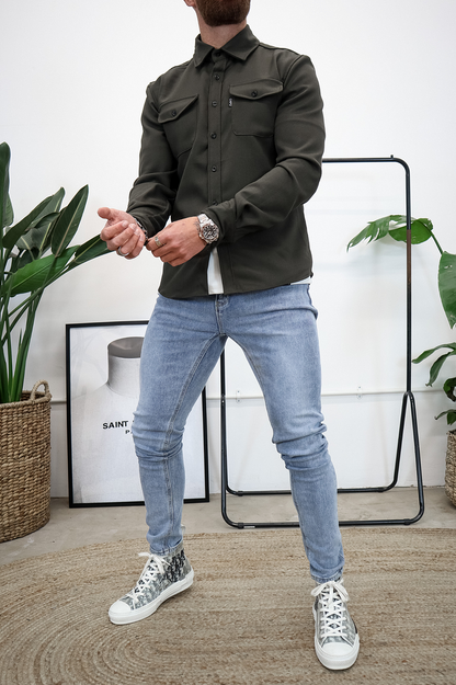 🍂New Autumn/Winter Men’s Brushed Casual Shirt (European & American Youth Cut) - Sanded Soft Finish, Shacket-Ready, Layering Essential