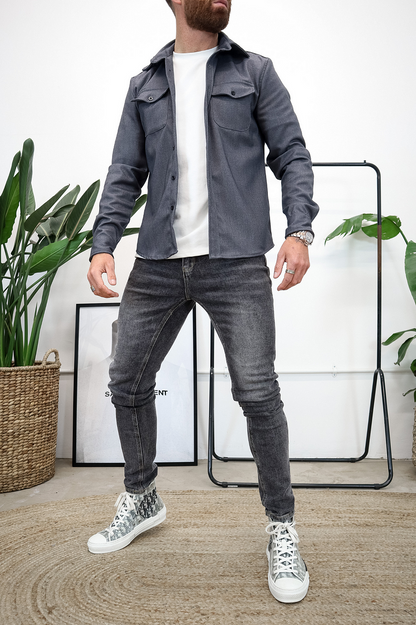 🍂New Autumn/Winter Men’s Brushed Casual Shirt (European & American Youth Cut) - Sanded Soft Finish, Shacket-Ready, Layering Essential