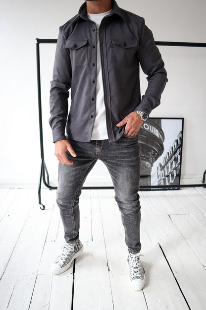 🍂New Autumn/Winter Men’s Brushed Casual Shirt (European & American Youth Cut) - Sanded Soft Finish, Shacket-Ready, Layering Essential