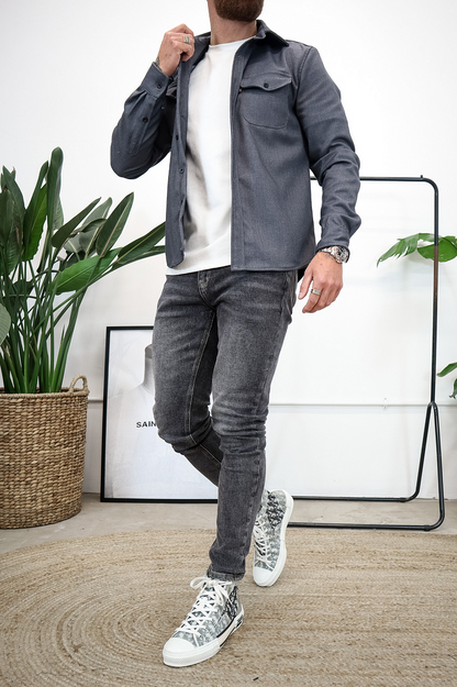 🍂New Autumn/Winter Men’s Brushed Casual Shirt (European & American Youth Cut) - Sanded Soft Finish, Shacket-Ready, Layering Essential