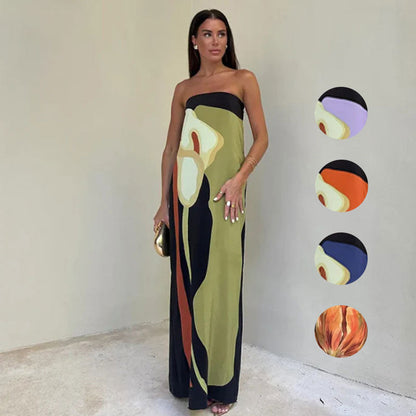 Jaime Abstract Floral Print Elasticated Off Shoulder Vacation Loose Maxi Dress - Flowy & Flattering for Summer Getaways