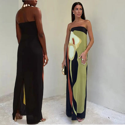 Jaime Abstract Floral Print Elasticated Off Shoulder Vacation Loose Maxi Dress - Flowy & Flattering for Summer Getaways