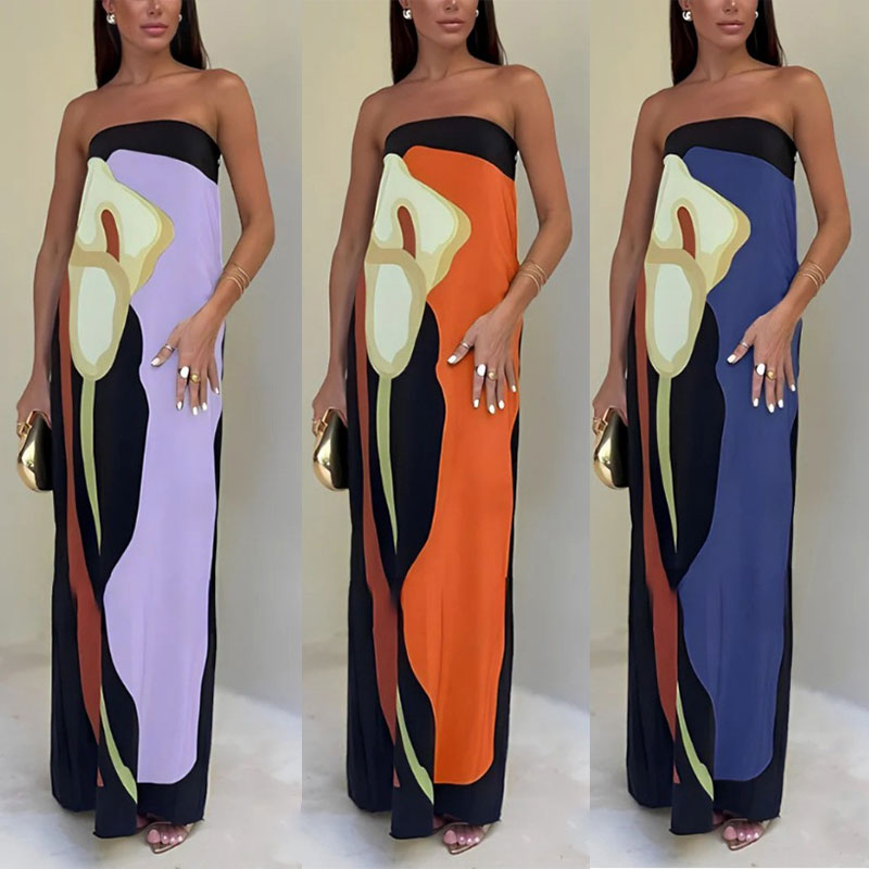 Jaime Abstract Floral Print Elasticated Off Shoulder Vacation Loose Maxi Dress - Flowy & Flattering for Summer Getaways