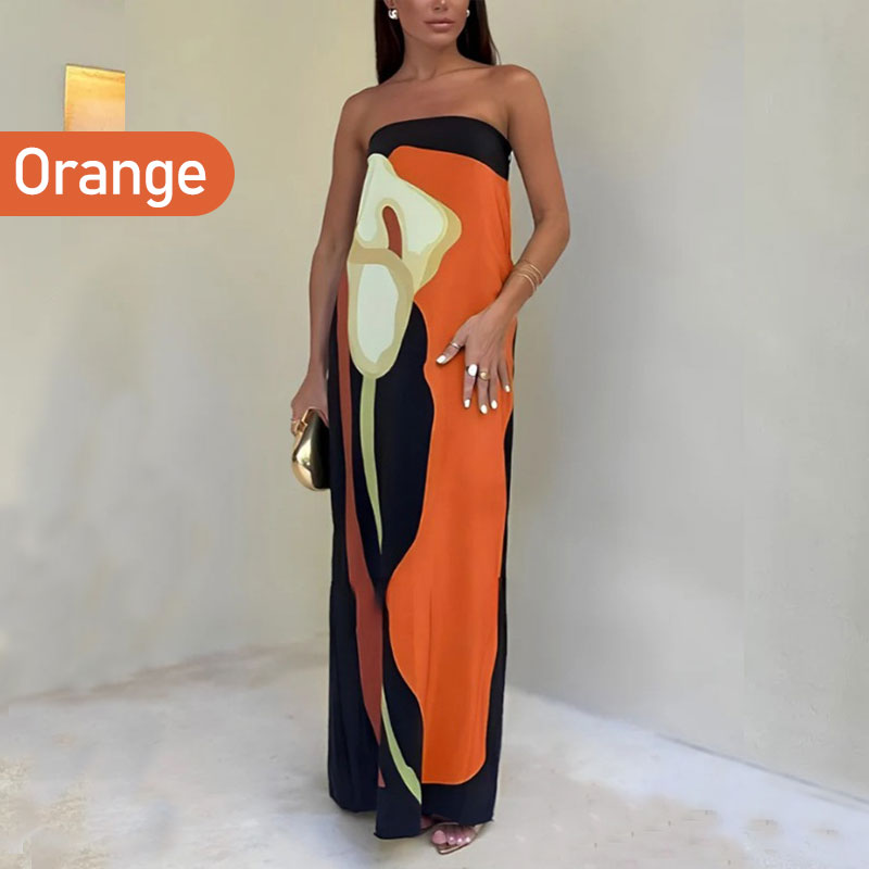 Jaime Abstract Floral Print Elasticated Off Shoulder Vacation Loose Maxi Dress - Flowy & Flattering for Summer Getaways