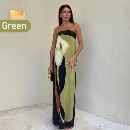 Jaime Abstract Floral Print Elasticated Off Shoulder Vacation Loose Maxi Dress - Flowy & Flattering for Summer Getaways
