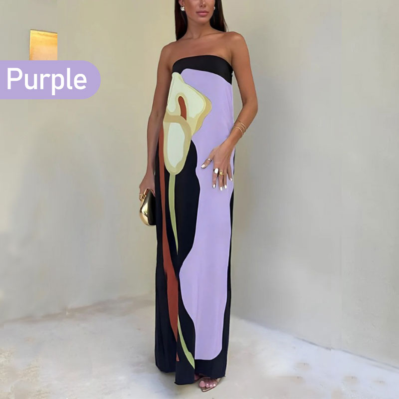 Jaime Abstract Floral Print Elasticated Off Shoulder Vacation Loose Maxi Dress - Flowy & Flattering for Summer Getaways