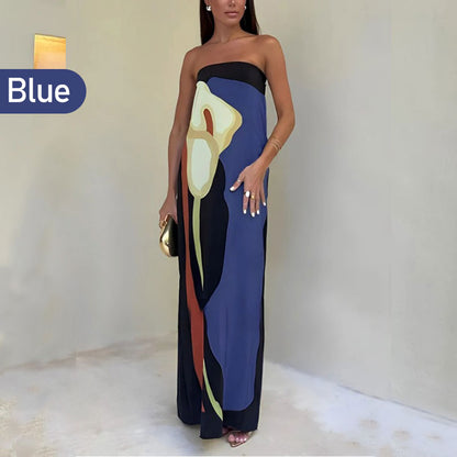Jaime Abstract Floral Print Elasticated Off Shoulder Vacation Loose Maxi Dress - Flowy & Flattering for Summer Getaways
