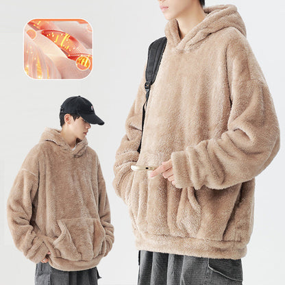 🔥Early Winter Discount-50% OFF⏰Men's Solid Color Thickened Loose Fuzzy Hooded Sweatshirt