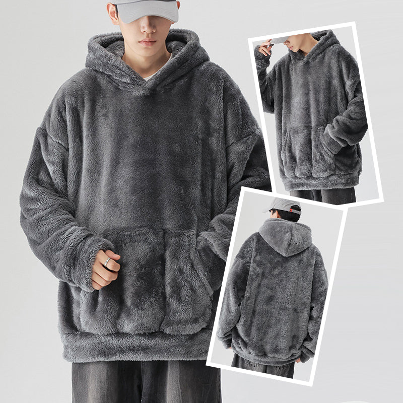 🔥Early Winter Discount-50% OFF⏰Men's Solid Color Thickened Loose Fuzzy Hooded Sweatshirt