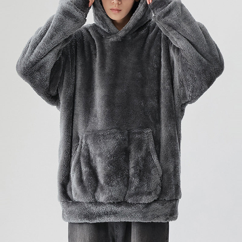 🔥Early Winter Discount-50% OFF⏰Men's Solid Color Thickened Loose Fuzzy Hooded Sweatshirt