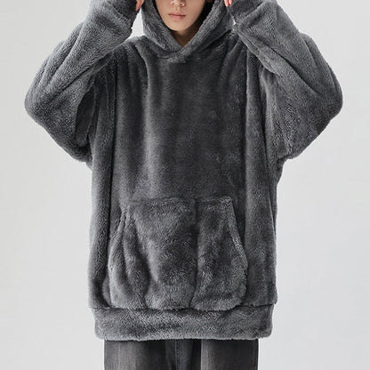 🔥Early Winter Discount-50% OFF⏰Men's Solid Color Thickened Loose Fuzzy Hooded Sweatshirt