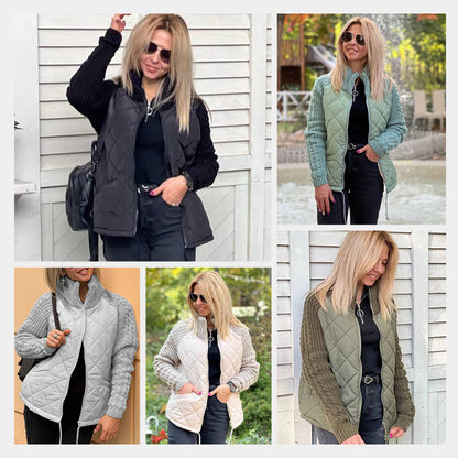 🔥2025 New Women’s Knit Patchwork Puffy Jacket - Soft Knit Panels, Quilted Body, Easy-Zip, Big Pockets 🧶🧷