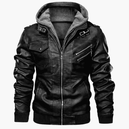❄️Winter Specials❄️50% Off💫Men's Zipper PU Leather Hooded Jacket