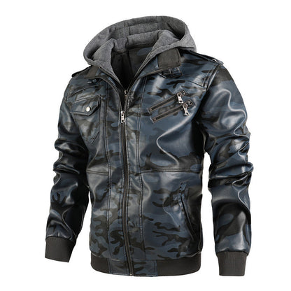 ❄️Winter Specials❄️50% Off💫Men's Zipper PU Leather Hooded Jacket