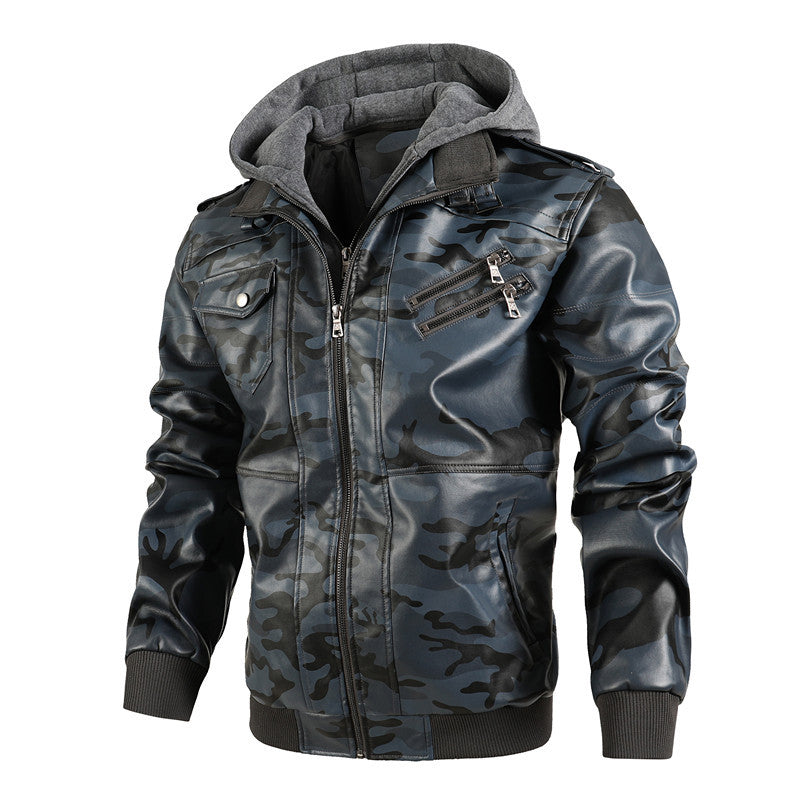 ❄️Winter Specials❄️50% Off💫Men's Zipper PU Leather Hooded Jacket