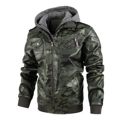 ❄️Winter Specials❄️50% Off💫Men's Zipper PU Leather Hooded Jacket