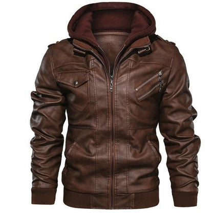 ❄️Winter Specials❄️50% Off💫Men's Zipper PU Leather Hooded Jacket