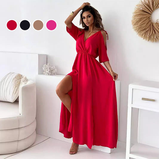 💖Hot Sale💖Women’s Elegant Sexy V Neck Side Slit Dress - Show Off Your Charming Curves, Radiate Elegance!