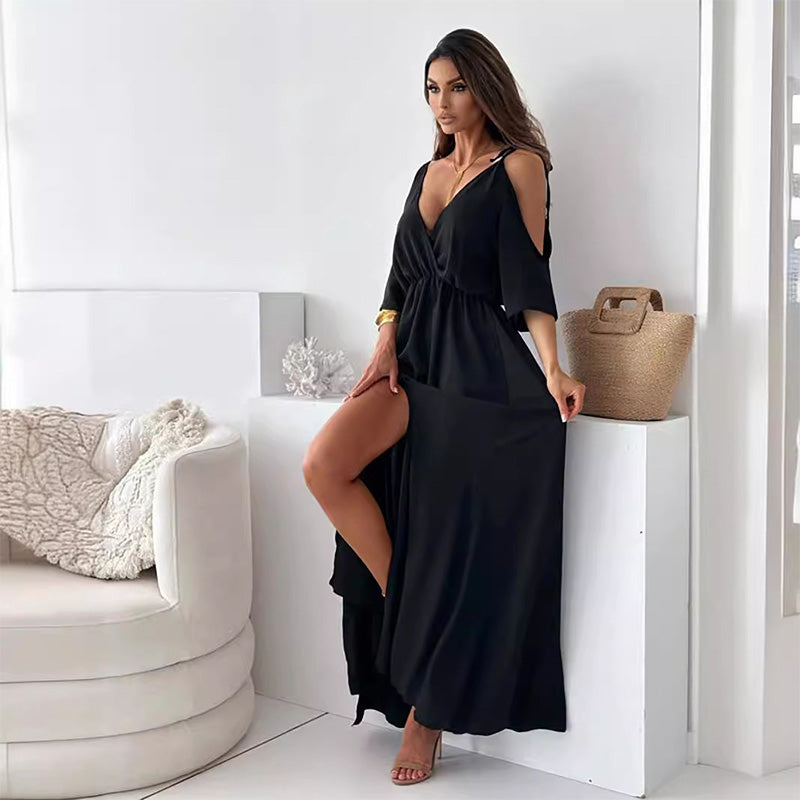 💖Hot Sale💖Women’s Elegant Sexy V Neck Side Slit Dress - Show Off Your Charming Curves, Radiate Elegance!