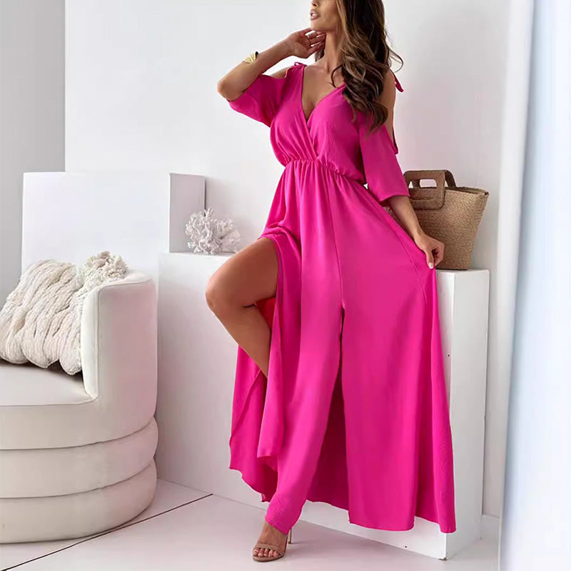 💖Hot Sale💖Women’s Elegant Sexy V Neck Side Slit Dress - Show Off Your Charming Curves, Radiate Elegance!