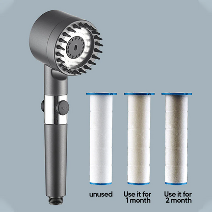 Home Essential Multi Functional High Pressure Shower, 3-Speed Massage, One-Touch Water Stop, Universal Interface, Stainless Steel Panel, Hose Holder & Filter Element