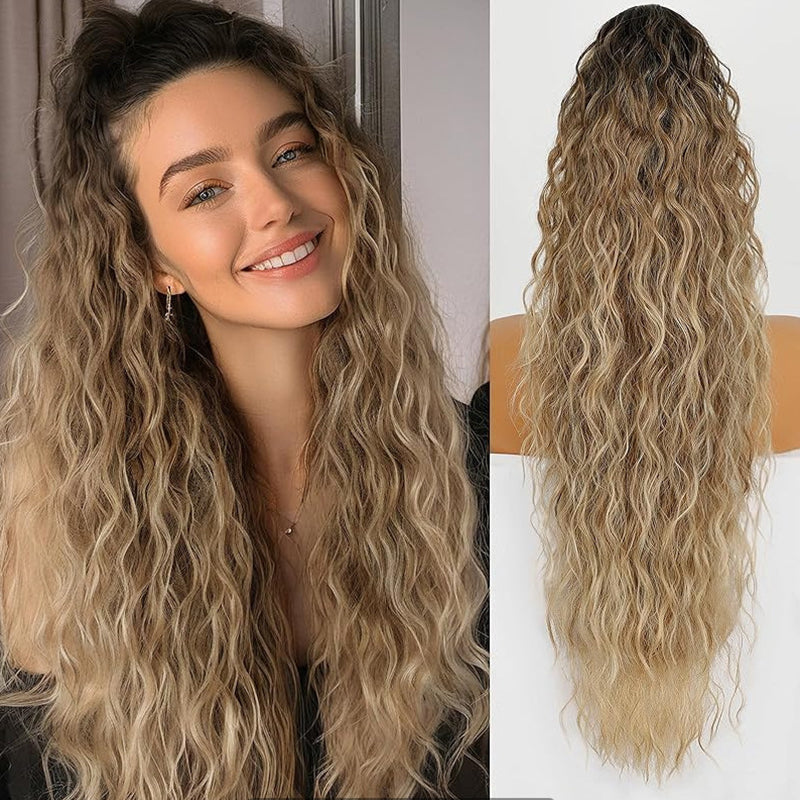 💜Curly Wavy Frizzy Hair Extension with Ponytail💜Convertible Ponytail | Human Hair Blend