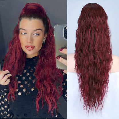 💜Curly Wavy Frizzy Hair Extension with Ponytail💜Convertible Ponytail | Human Hair Blend
