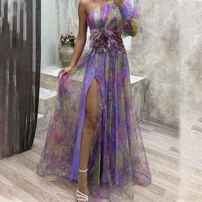 ✨【Slimming Wizard】Colorblock Mirage Dress ✨ | Diagonal Seam Illusion | Arm-Covering Flutter Sleeves | Back Zipper for Perfect Fit