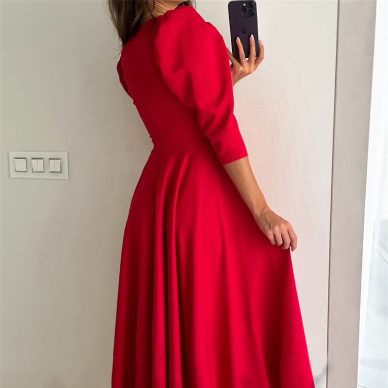 🌸Spring Specials💐 Women's V-Neck Pleated Waist-slimming Midi Dress - Flattering & Versatile for Every Spring Occasion